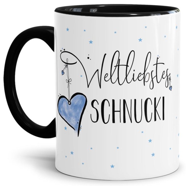 Bild von Tasse mit Kosename - Weltliebstes Schnucki männlich - Innen & Henkel Schwarz