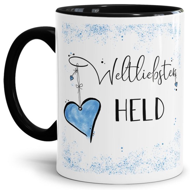 Bild von Tasse mit Kosename - Weltliebster Held - Innen & Henkel Schwarz