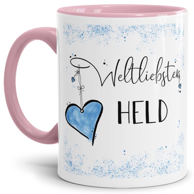 Bild von Tasse mit Kosename - Weltliebster Held - Innen & Henkel Rosa