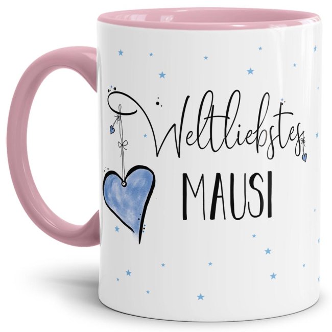 Bild von Tasse mit Kosename - Weltliebstes Mausi männlich - Innen & Henkel Rosa