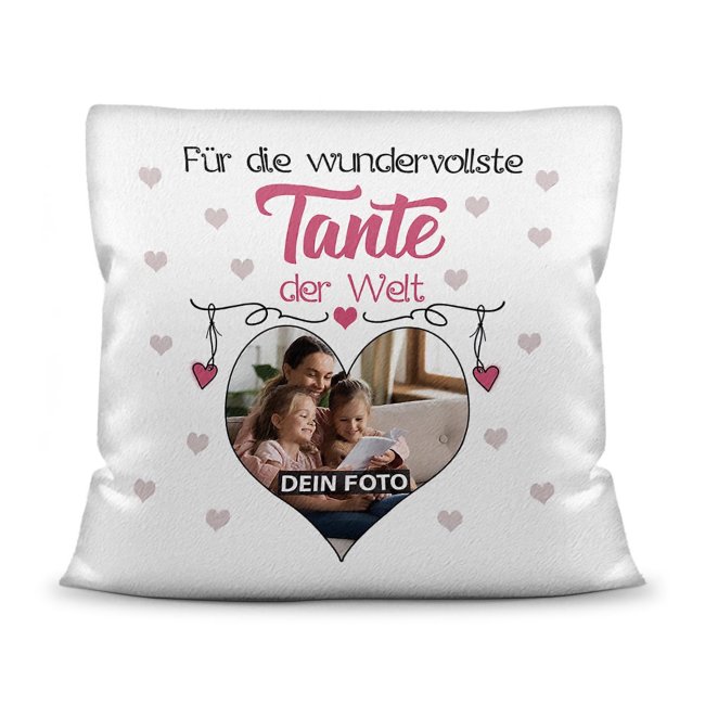 Bild von Kissen für die wundervollste Tante mit Fotocollage Herz - inkl. Füllung - Weiß flauschig