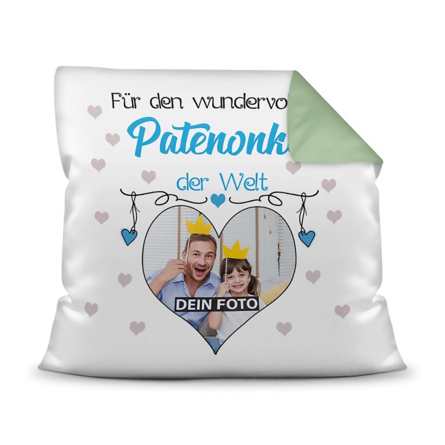 Bild von Kissen für den wundervollsten Patenonkel mit Fotocollage Herz - inkl. Füllung - Rückseite Seegrün
