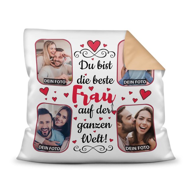 Bild von Collagenkissen - Beste Frau - Rückseite Beige