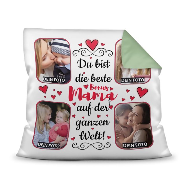 Bild von Collagenkissen - Beste Bonusmama - Rückseite Seegrün