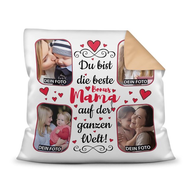Bild von Collagenkissen - Beste Bonusmama - Rückseite Beige