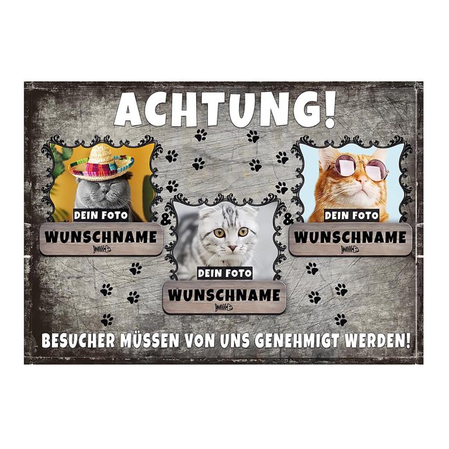 Bild von Fußmatte mit Katzenfoto und Katzenname - drei Katzen 60 x 40 cm