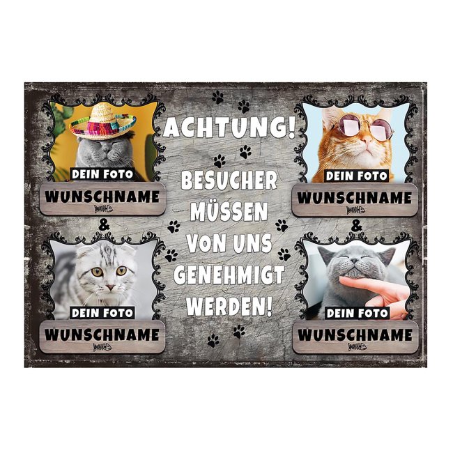 Bild von Fußmatte mit Katzenfoto und Katzenname - vier Katzen 90 x 60 cm