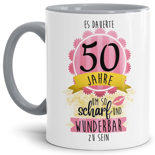 Bild von Tasse zum 50. Geburtstag - So scharf und wunderbar - Innen & Henkel Grau