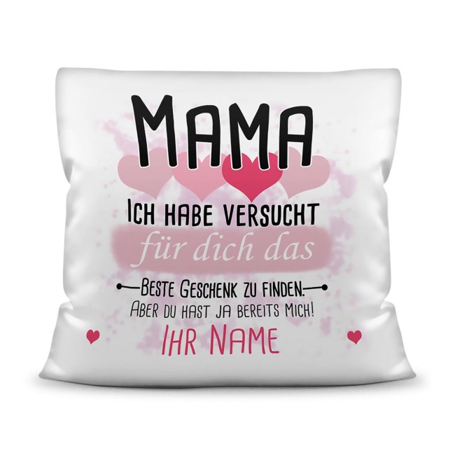 Bild von Kissen - Bestes Geschenk für Mama von einem Kind - mit Wunschname in Rosa - weiß