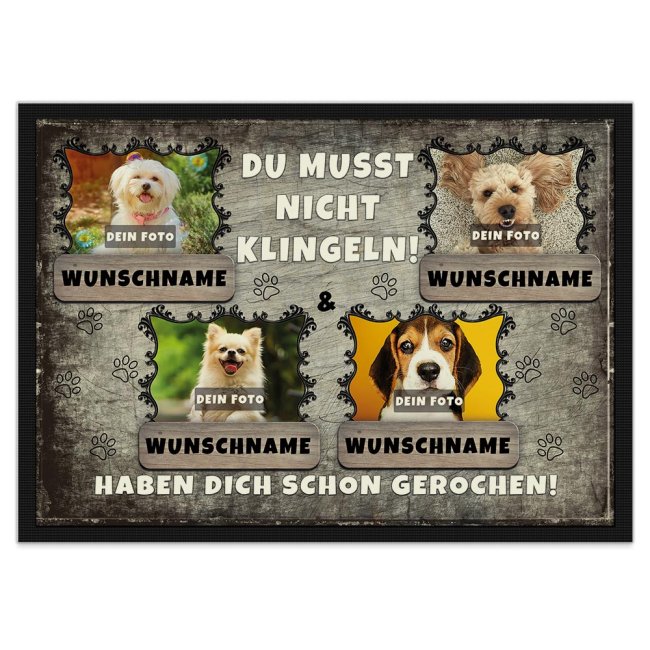 Bild von Fußmatte mit Hundefoto und Hundename - vier Hunde 120 x 80 cm