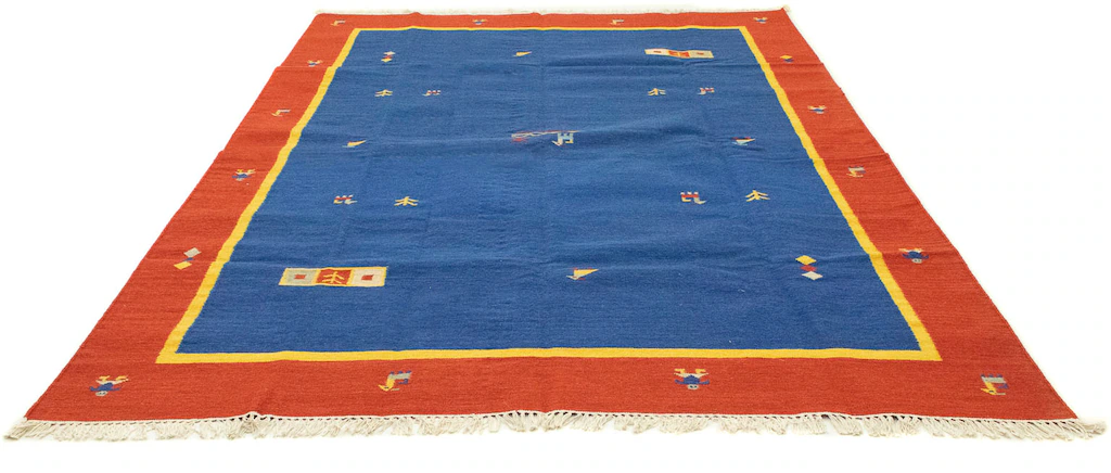 Bild von morgenland Wollteppich "Kelim Teppich handgewebt blau", rechteckig, 6 mm Höhe, Kurzflor