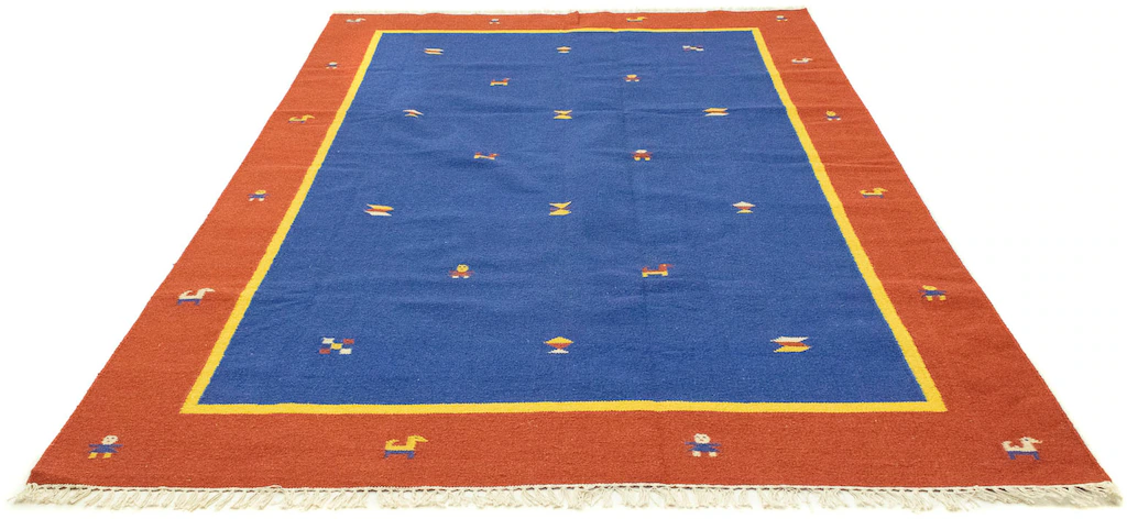 Bild von morgenland Wollteppich "Kelim Teppich handgewebt blau", rechteckig, 6 mm Höhe, Kurzflor