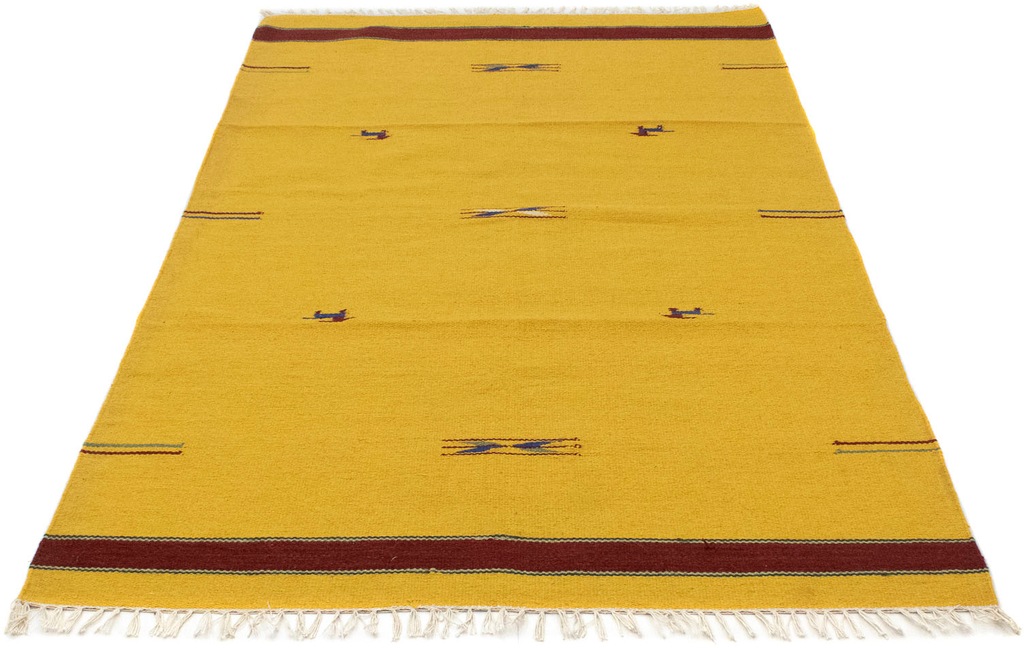 Bild von morgenland Wollteppich "Kelim Teppich handgewebt gelb", rechteckig, 6 mm Höhe, Kurzflor