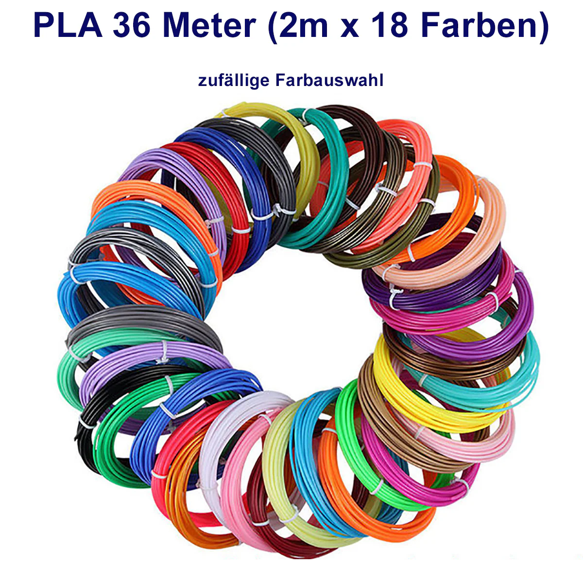 Bild von TPFNet 3D-Drucker-Stift PLA-Filament Set für 3D Drucker Stift - 3D-Malerei, Kinderspielzeug - Farb Set PLA Filament 36m (2M x 18 zufällige Farben)