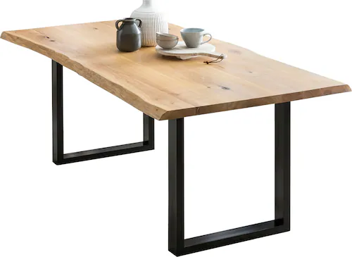 Bild von Unbekannt SalesFever Tisch Esstisch 200x100 cm aus Eiche Metall, Holz L = 200 x B = 100 x H = 75 Natur, schwarz