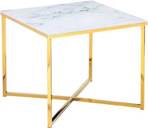Bild von SalesFever Beistelltisch quadratisch Glasplatte foliert in Marmor-Optik Gestell Metall 50x50x42 cm weiß-gold