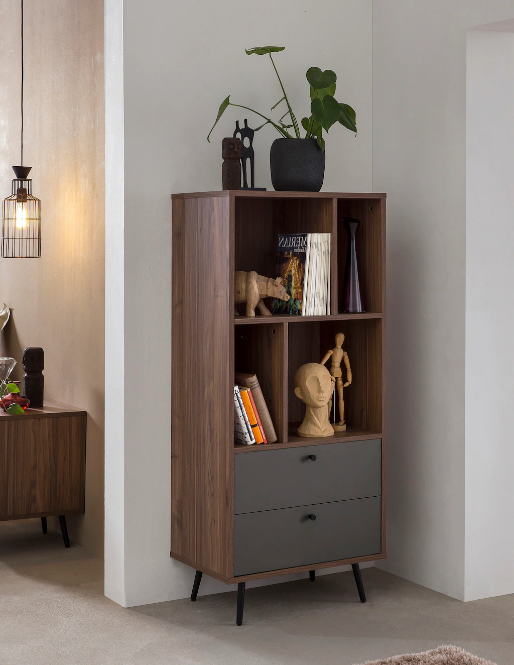 Bild von Bücherregal SALESFEVER, braun (walnuss), B:60cm H:138cm T:39,6cm, MDF, Metall, Regale, in moderner walnussfarbe