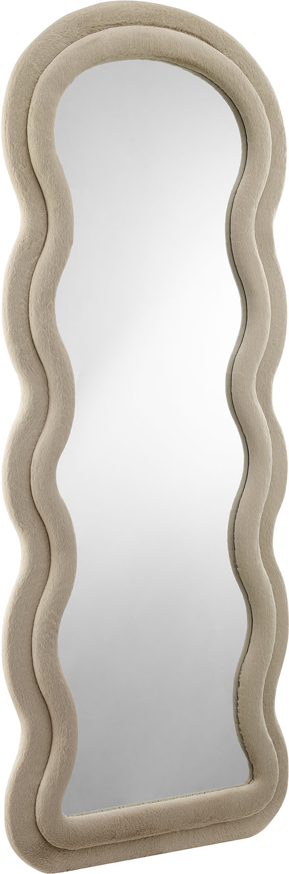 Bild von Ganzkörperspiegel SALESFEVER, beige (champagner), B:70cm H:170cm T:3cm, MDF, Polyester, Spiegelglas, Spiegel, Rahmen wellenförmig aus Kunstfell