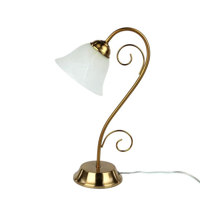 Bild von Licht-Erlebnisse Nachttischlampe ATHEN, ohne Leuchtmittel, Tischlampe Weiß Messing E14 43 cm Glas Metall Leselampe
