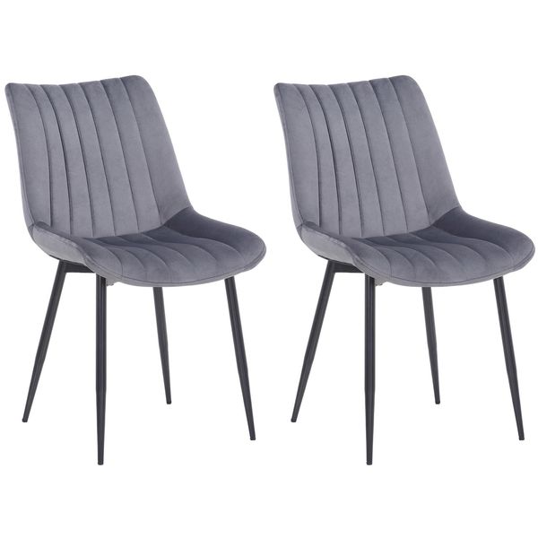 Bild von CLP 2er Set Stühle Rahden Samt Mit Schwarzem Gestell Und Einer Sitzhöhe Von 46 cm I Polsterstühle Mit Gestepptem Sitz, Farbe:grau