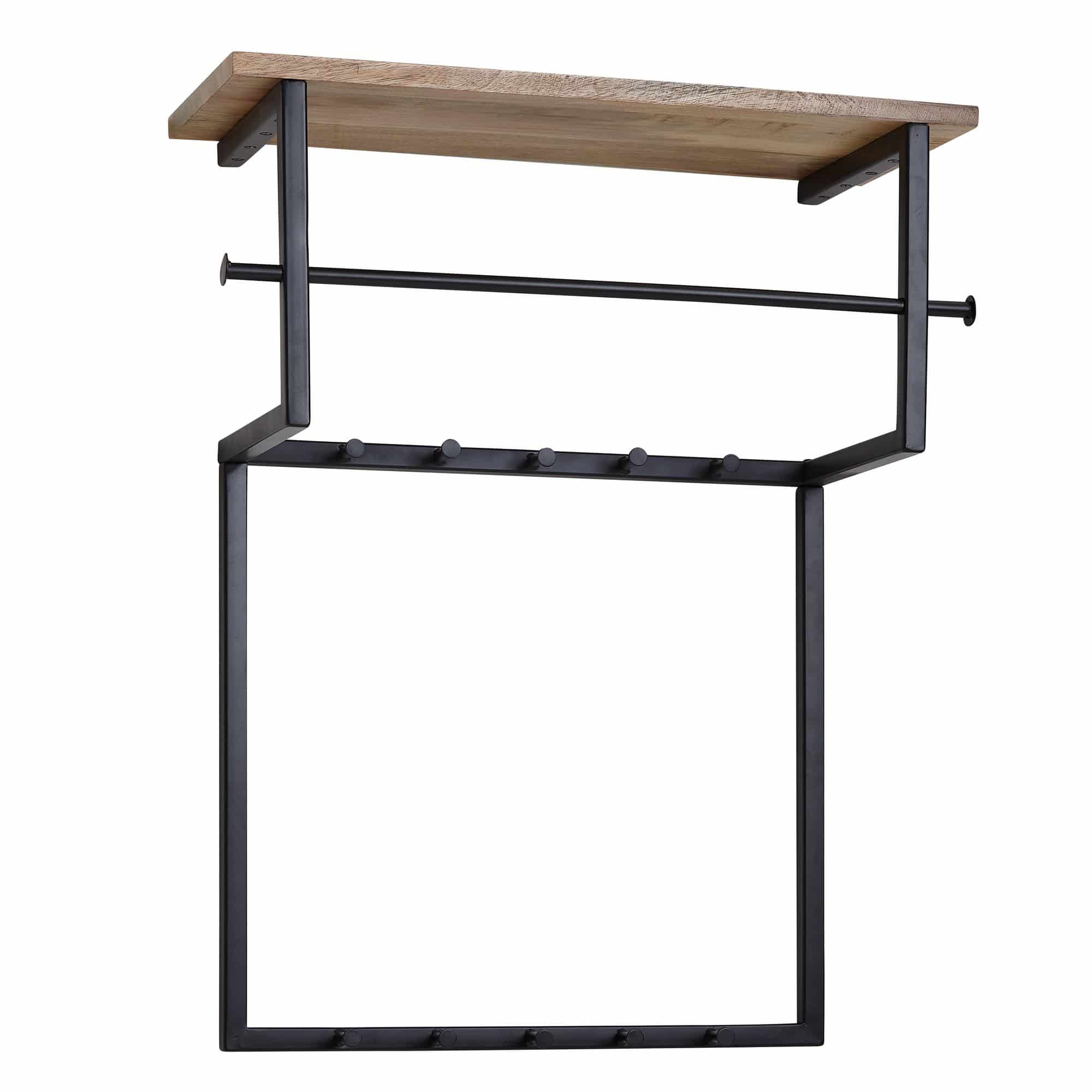 Bild von Wohnling Design Wandgarderobe Mango Massivholz Metall 60x76x26 cm, Hakenleiste mit Ablage und Kleiderstange, Flurgarderobe Garderobe Wand Holz