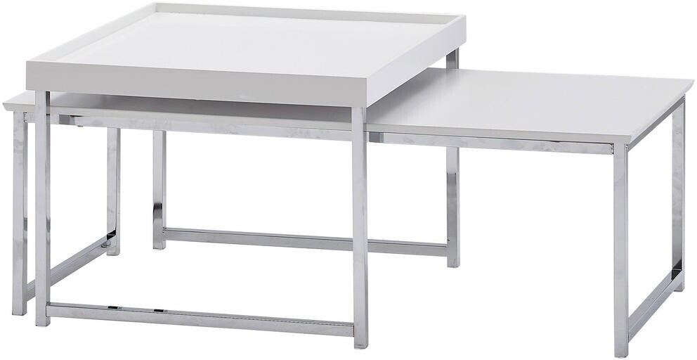 Bild von Wohnling Couchtisch 2er Set Holz/Metall Sofatisch Eckig Weiß Modern, Beistelltisch 2-teilig, Design Wohnzimmertische, Holztisch Satztische