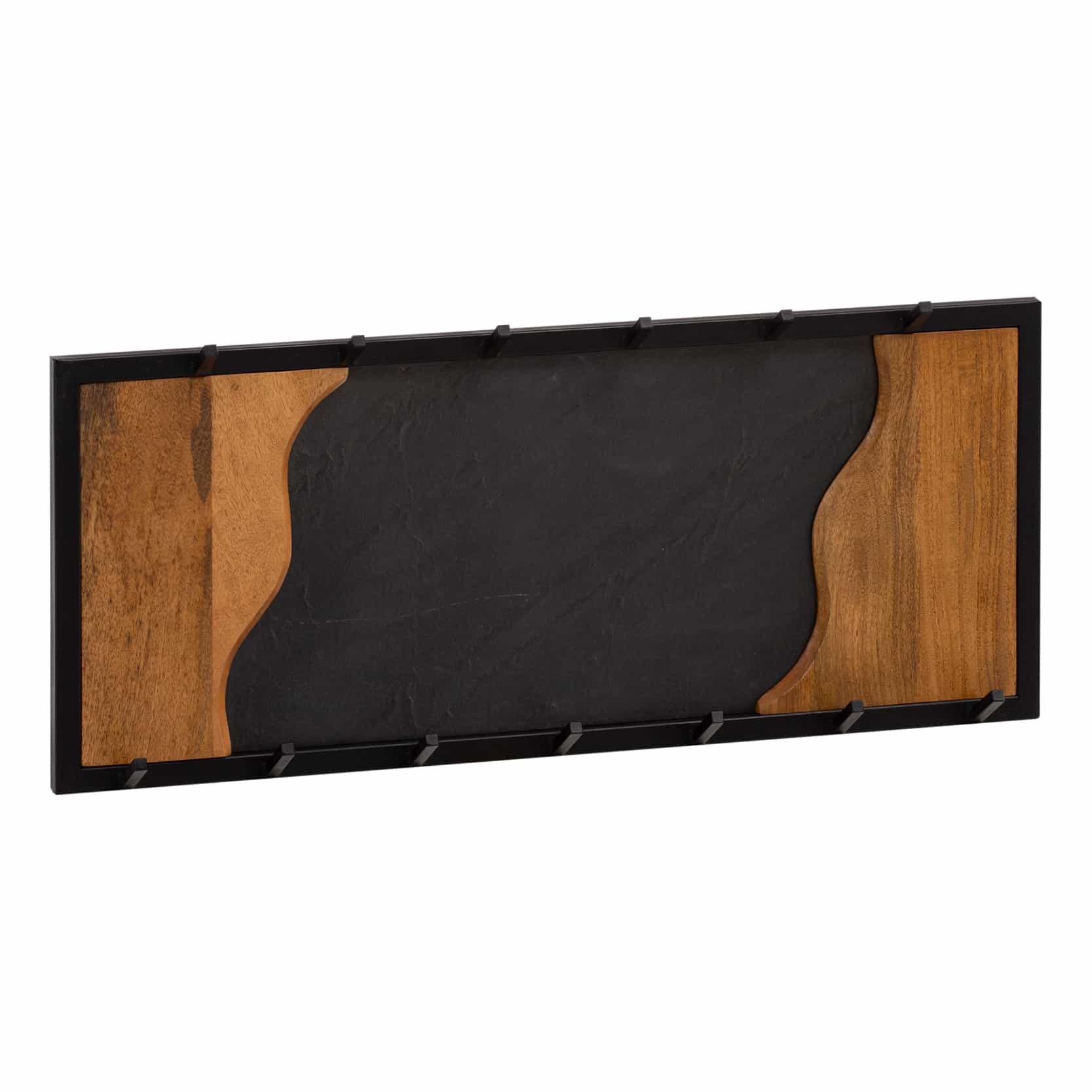 Bild von Wandgarderobe Mango Massivholz / Steinoptik 80x36x6 cm | Hakenleiste für Jacken, Schals und Mützen | Flurgarderobe mit Wellenmuster | Garderobe Wand Holz mit Metallrahmen