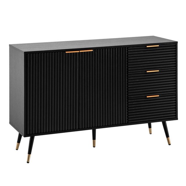 Bild von KADIMA DESIGN Kommode Sideboard 120x80x40 cm Anrichte Schwarz mit Eiche-Dekor, Kommode mit