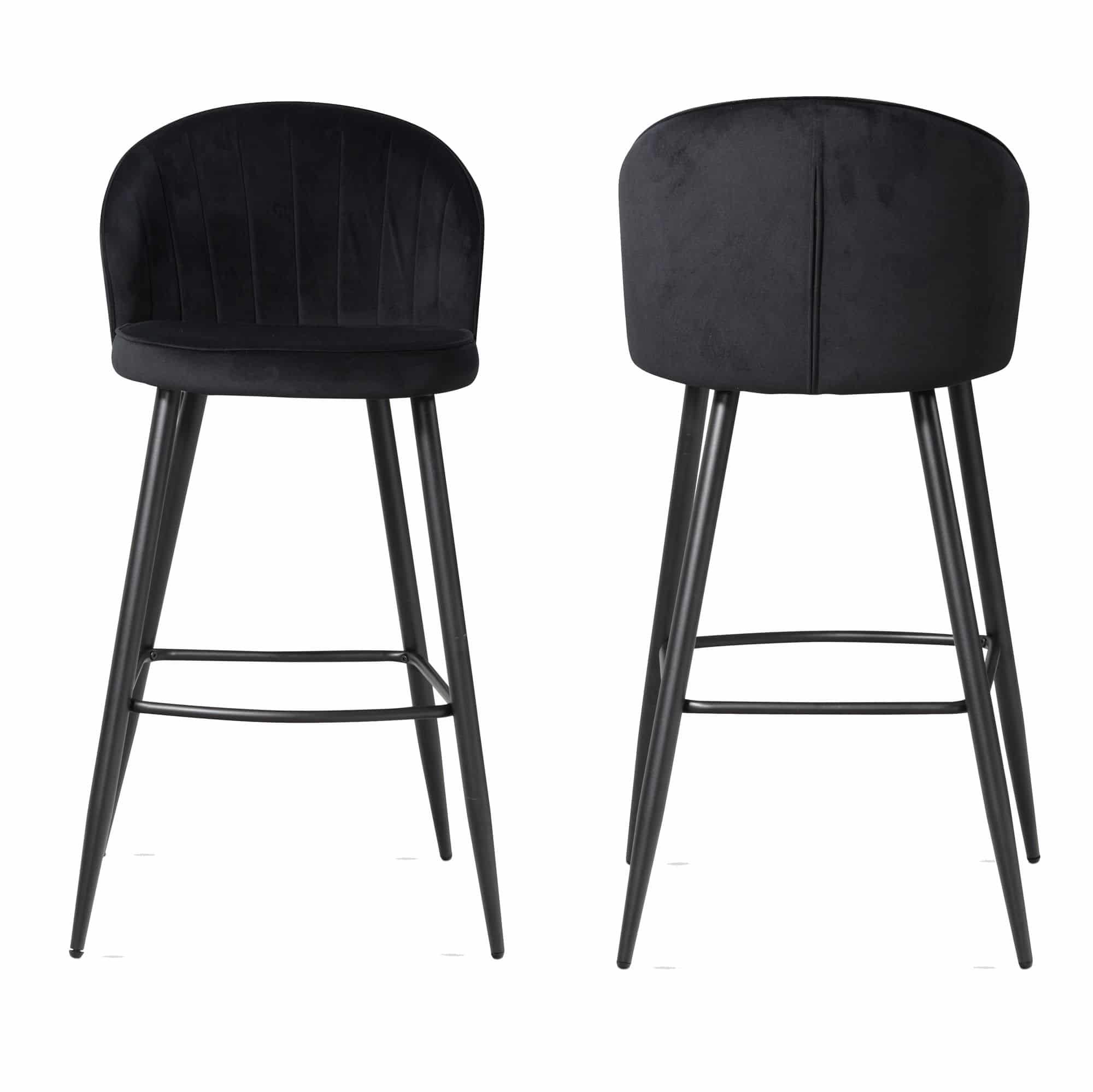 Bild von KADIMA DESIGN Barhocker 2er Set Barhocker Samt Schwarz Hocker mit Lehne, Küchenhocker, Skandinavisch Stoff / Metall 110 kg, Design Barstuhl Tresenhocker