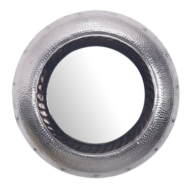 Bild von Wohnling Wandspiegel (Silber Metall 74 cm, Dekospiegel Wand Hammerschlag), Hängespiegel Modern, Flurspiegel Garderobenspiegel