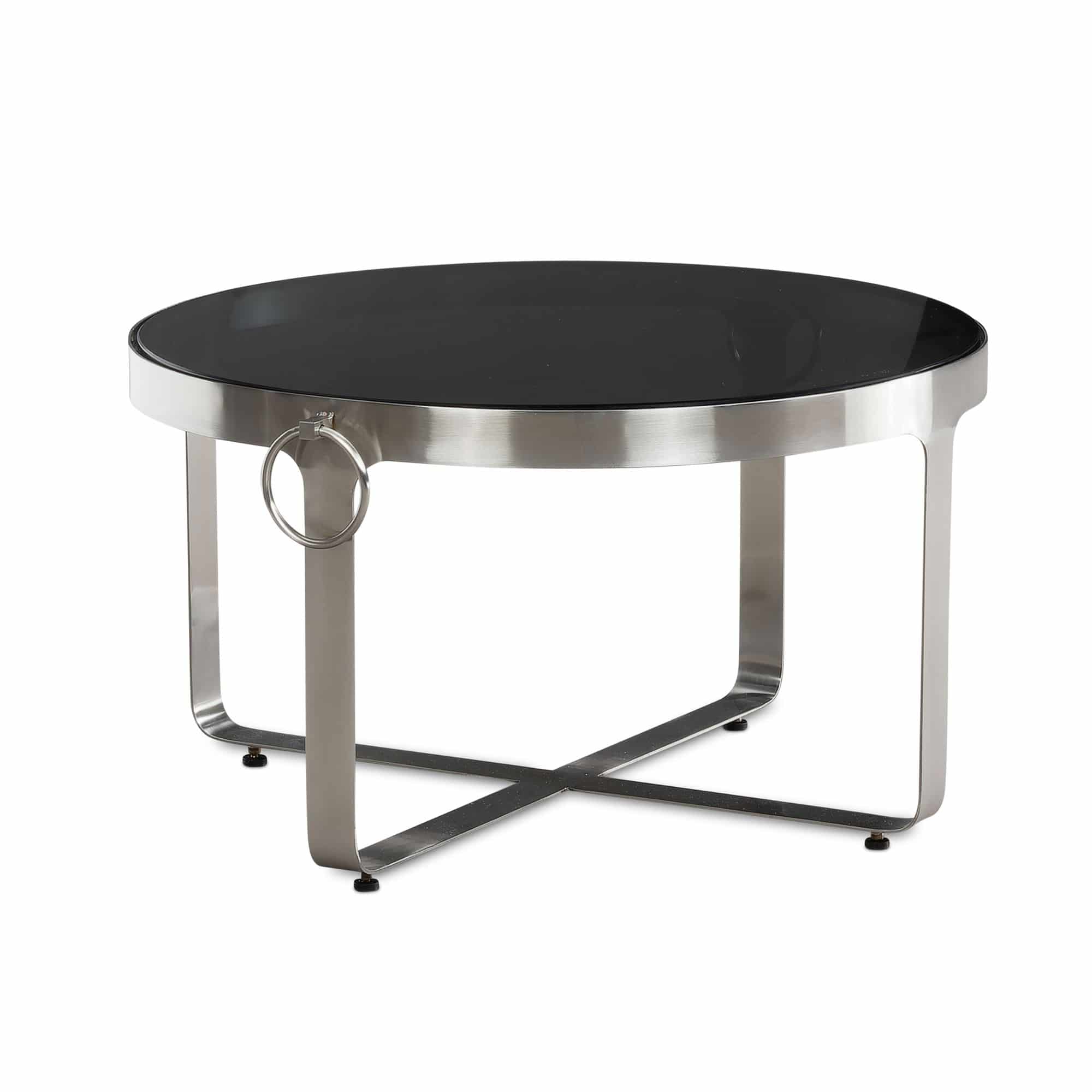 Bild von KADIMA DESIGN Couchtisch Couchtisch Glas Metall 60x60x34 cm Sofatisch Silber, Design, Wohnzimmertisch Rund mit Griffen, Kleiner Kaffeetisch Modern