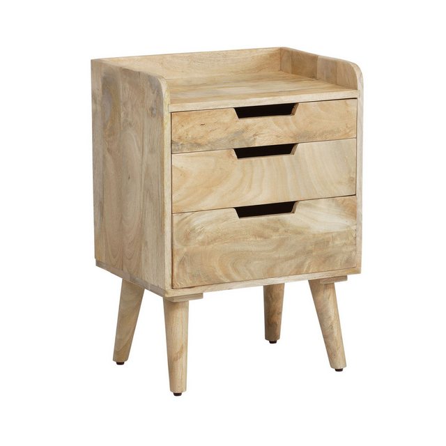 Bild von KADIMA DESIGN Nachttisch Nachttisch Mango Massivholz Hellbraun 45x33x63 cm Nachtschrank, Boxspringbett, Design Nachtkonsole mit 3 Schubladen & Ablagefläche