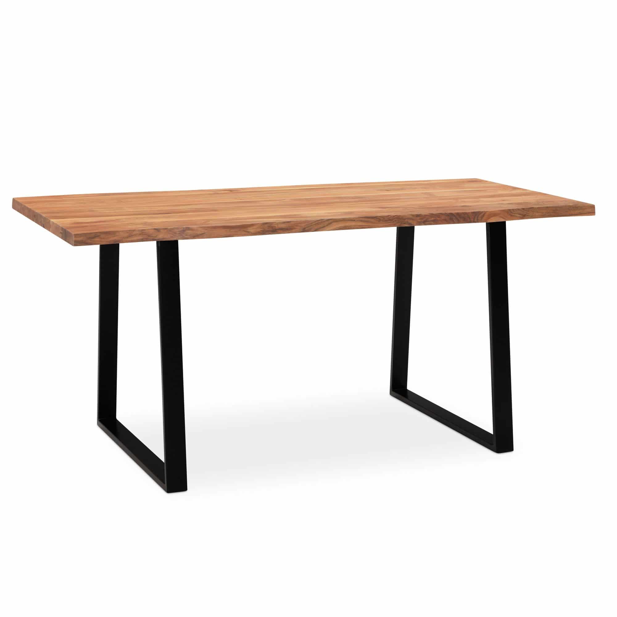 Bild von KADIMA DESIGN Esstisch Esszimmertisch 160x80x76 cm Akazie Massivholz / Metall Esstisch, Baumkante, Küchentisch Massiv mit Trapezbeinen in Schwarz, Holztisch