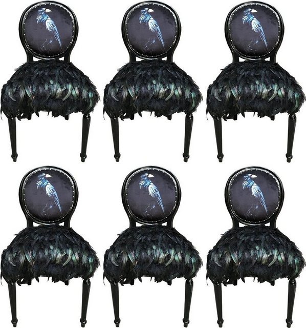 Bild von Casa Padrino Esszimmerstuhl Luxus Barock Esszimmerstuhl Set Krähe Schwarz 50 x 60 x H. 104 cm - Handgefertigte Küchenstühle mit Kunstfedern - Barock Esszimmer Möbel