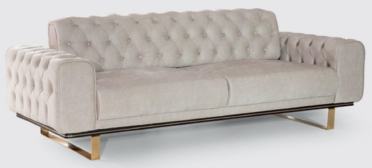 Bild von Casa Padrino Chesterfield-Sofa Luxus Chesterfield Sofa Grau / Schwarz / Gold 240 x 100 x H. 85 cm - Modernes Wohnzimmer Sofa - Chesterfield Wohnzimmer Möbel