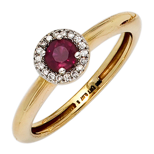 Bild von SIGO Damen Ring 585 Gold Gelbgold bicolor mit Rubin und Diamanten
