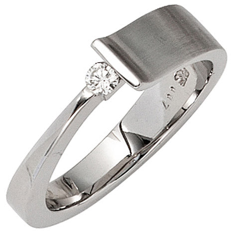 Bild von SIGO Damen Ring 585 Gold Weißgold teilmatt 1 Diamant Brillant 0,07ct. Weißgoldring