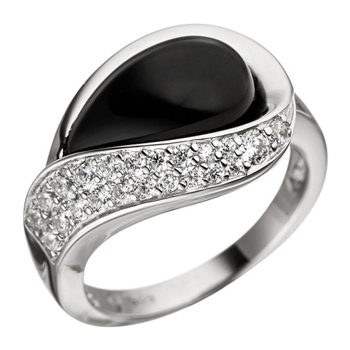 Bild von SIGO Damen Ring 925 Sterling Silber mit Zirkonia und Onyx