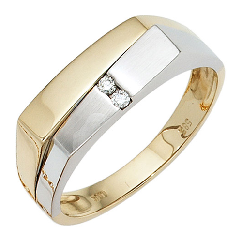 Bild von SIGO Herren Ring 585 Gold Gelbgold Weißgold mattiert mit Diamanten