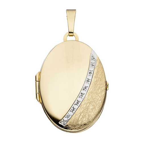 Bild von SIGO Medaillon oval 333 Gold Gelbgold bicolor eismatt Anhänger zum Öffnen