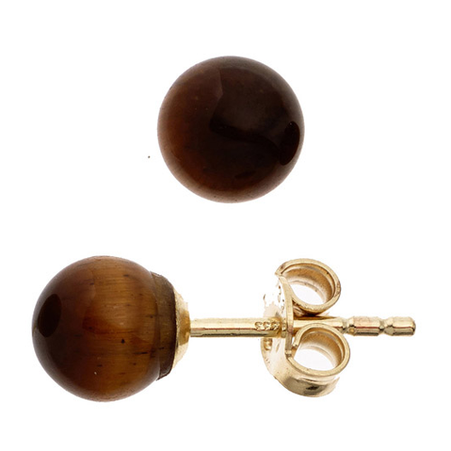 Bild von SIGO Ohrstecker Kugel 333 Gold Gelbgold mit Tigeraugen