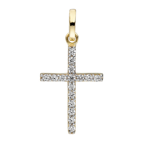 Bild von SIGO Anhänger Kreuz schmal 375 Gold Gelbgold mit Zirkonia