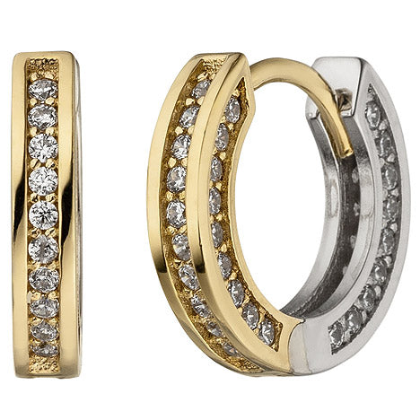 Bild von SIGO Creolen 333 Gold Gelbgold Weißgold bicolor 56 Zirkonia Ohrringe