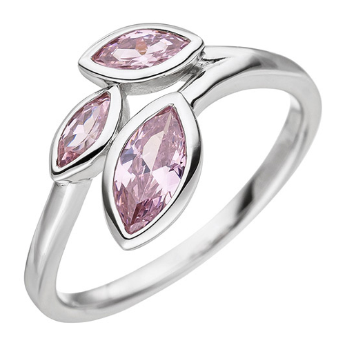 Bild von SIGO Damen Ring 925 Sterling Silber 3 Zirkonia rosa Silberring