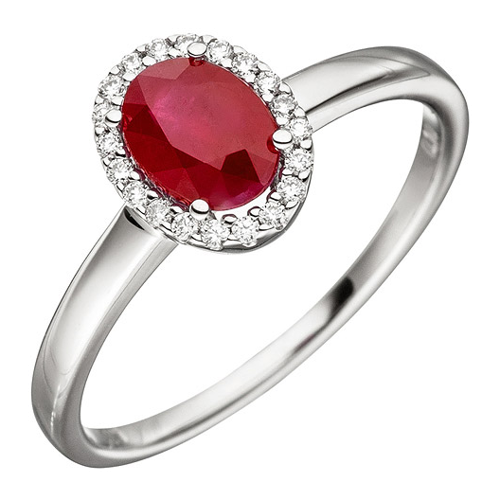 Bild von SIGO Damen Ring 585 Gold Weißgold mit Diamanten und Rubin