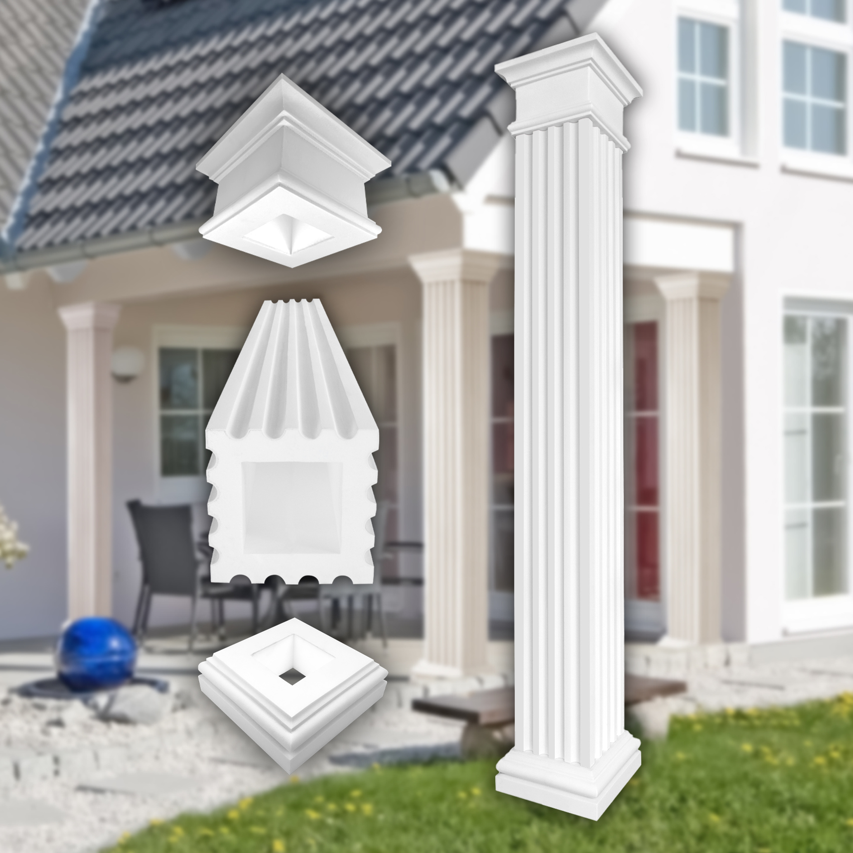 Bild von SÃ¤ulen und HalbsÃ¤ulen eckig voll kanneliert in 3 GrÃ¶Ãen, Fassadenstuck modern auÃen, Prestige Decor