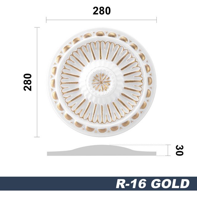 Bild von marbet design Wanddekoobjekt R-16 Gold (Stuckrosette aus EPS Styropor, Zierelement, Stuck (gold) Dekorbau Wand Deckenstuck Wandstuck rund)