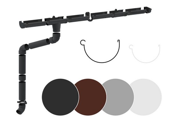 Bild von RainWay Dachrinne, Regenrinnen Komplettset (1 Dachseite) - PVC-U Kunststoff in 4 Farben, für Dachflächen > 100m² empfohlen (Komplettes Set - 10 Meter) Regenrinnen PVC Plastik