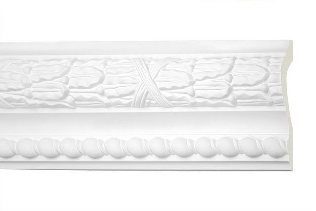 Bild von Hexim Perfect Stuckleiste AC 267, Flachprofile aus PU Serie 2 - Stuckprofil gemustert, weißes Zierprofil, hart & stoßfest - Wandleiste vorgrundiert