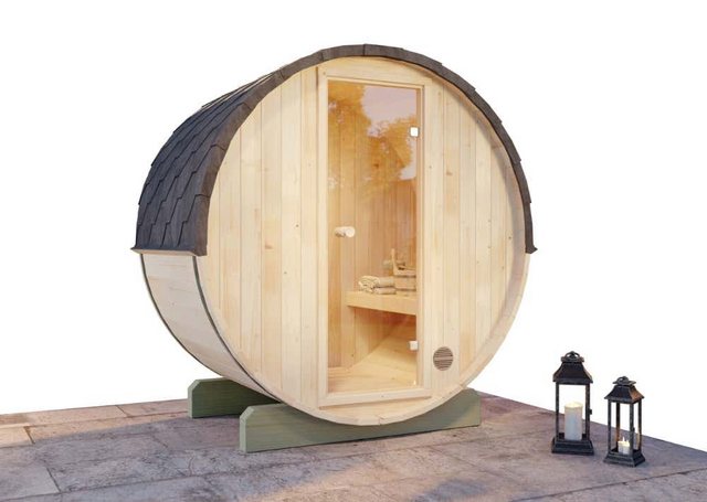 Bild von FinnTherm Fasssauna Mini XXS, BxTxH: 194 x 130 x 194 cm, 42 mm